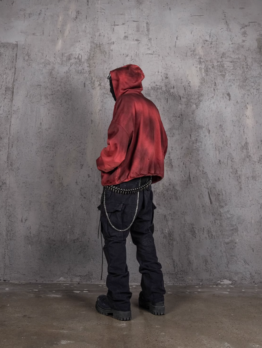 UNDERWATER Ashes Red Dirty Dye Old Deconstructed Destruction Hoodie