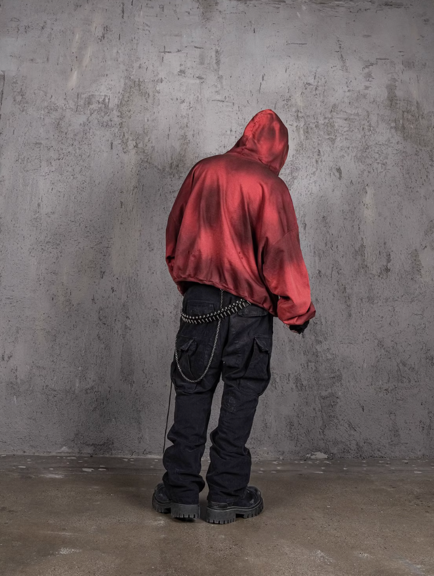 UNDERWATER Ashes Red Dirty Dye Old Deconstructed Destruction Hoodie