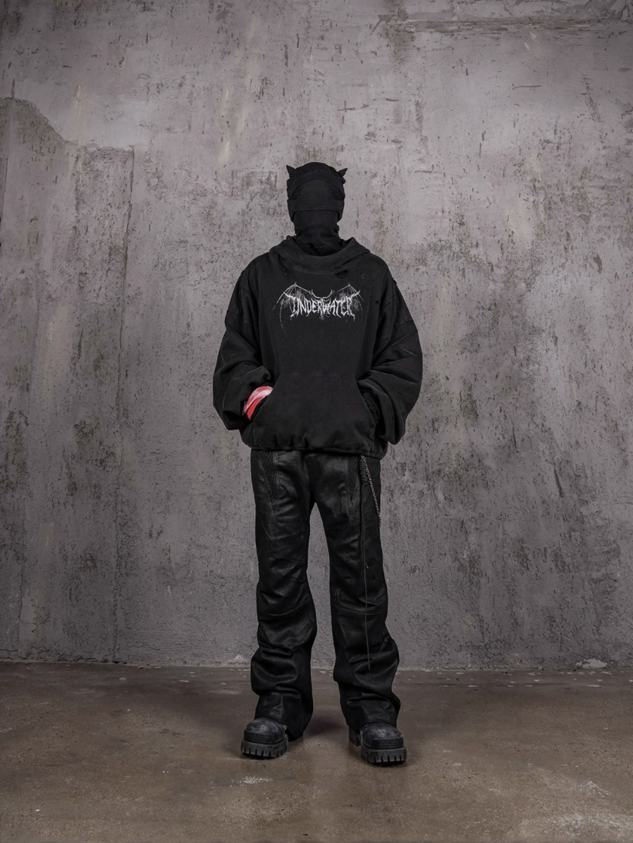 UNDERWATER Dust Black Deconstructed Destruction Hoodie
