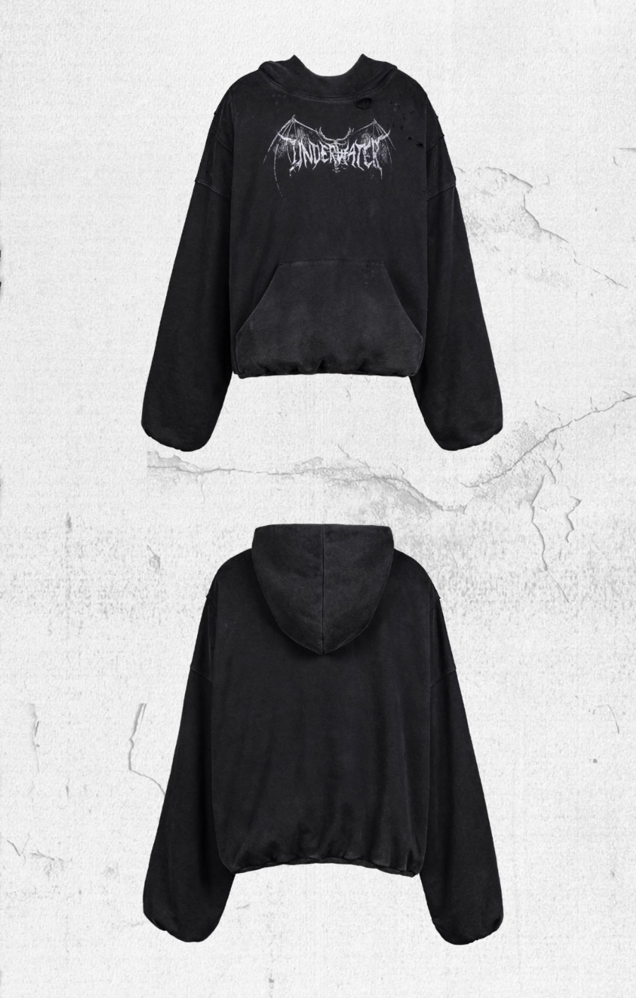 UNDERWATER Dust Black Deconstructed Destruction Hoodie