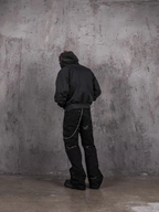 UNDERWATER Aged Silhouette Shirred Biker Armor Zip-Up Hoodie