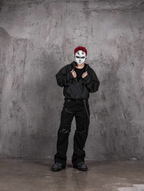 UNDERWATER Aged Silhouette Shirred Biker Armor Zip-Up Hoodie