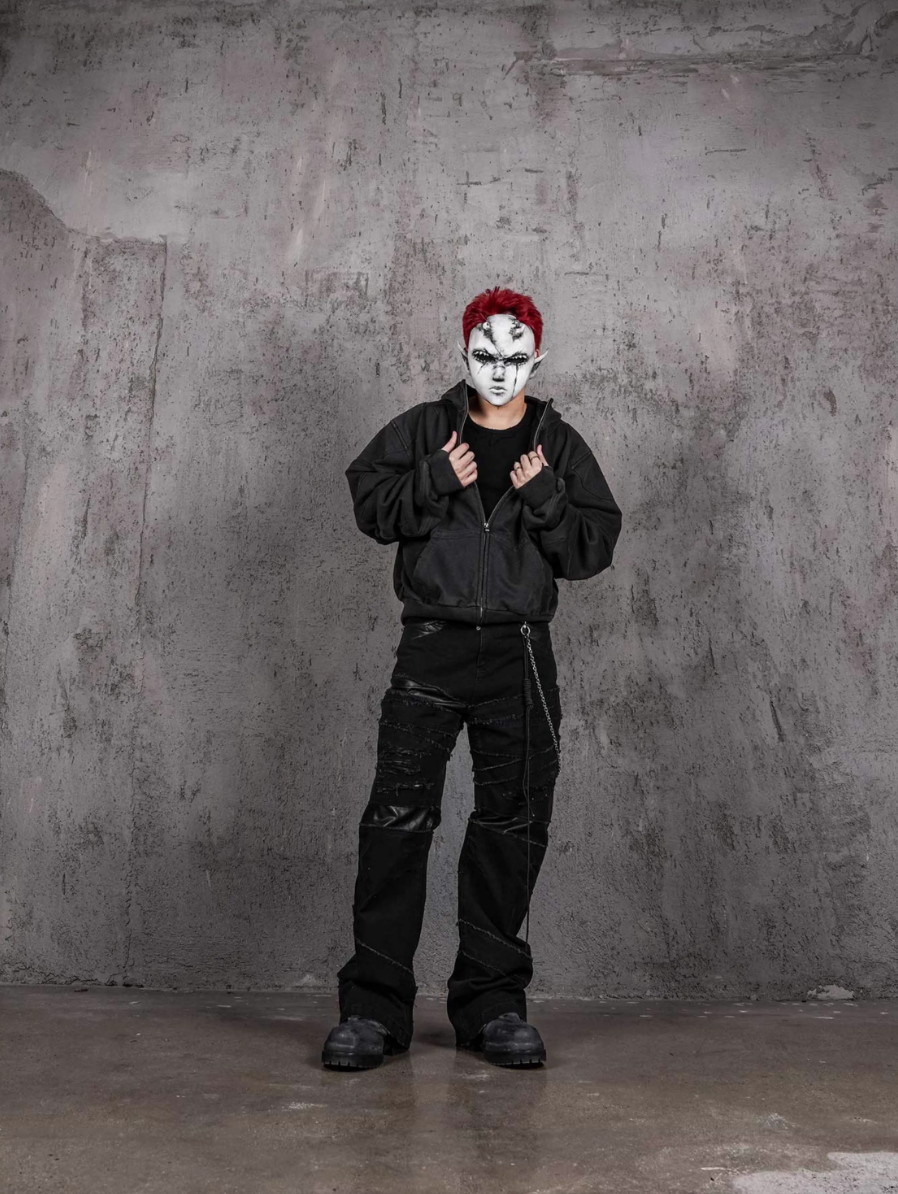 UNDERWATER Aged Silhouette Shirred Biker Armor Zip-Up Hoodie