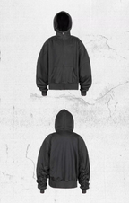 UNDERWATER Aged Silhouette Shirred Biker Armor Zip-Up Hoodie