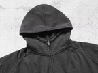 UNDERWATER Aged Silhouette Shirred Biker Armor Zip-Up Hoodie