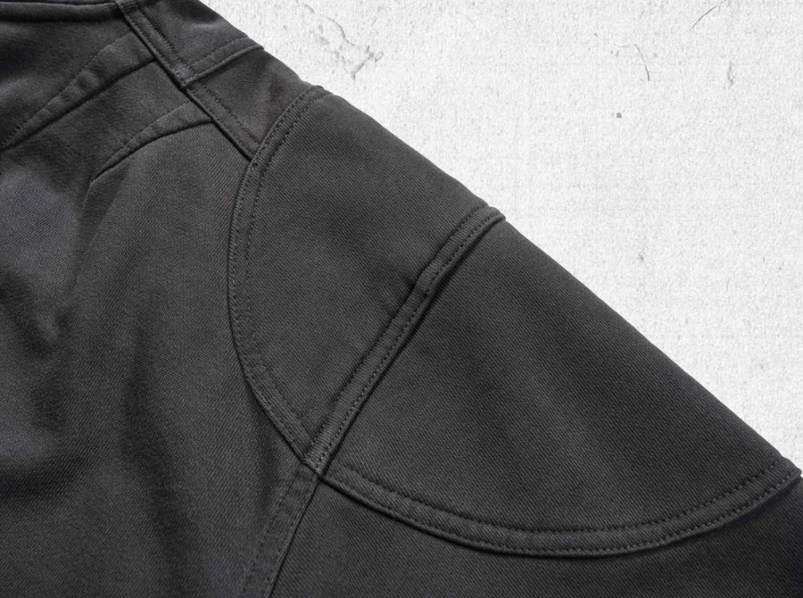 UNDERWATER Aged Silhouette Shirred Biker Armor Zip-Up Hoodie