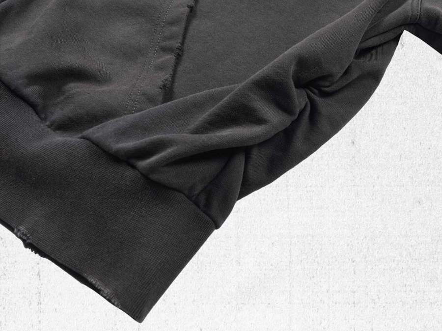 UNDERWATER Aged Silhouette Shirred Biker Armor Zip-Up Hoodie
