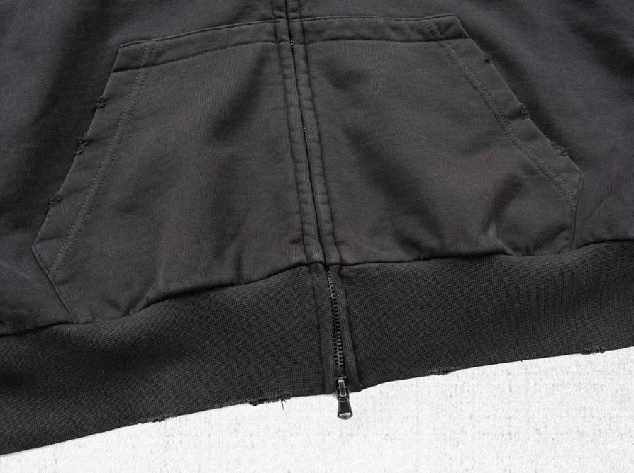 UNDERWATER Aged Silhouette Shirred Biker Armor Zip-Up Hoodie