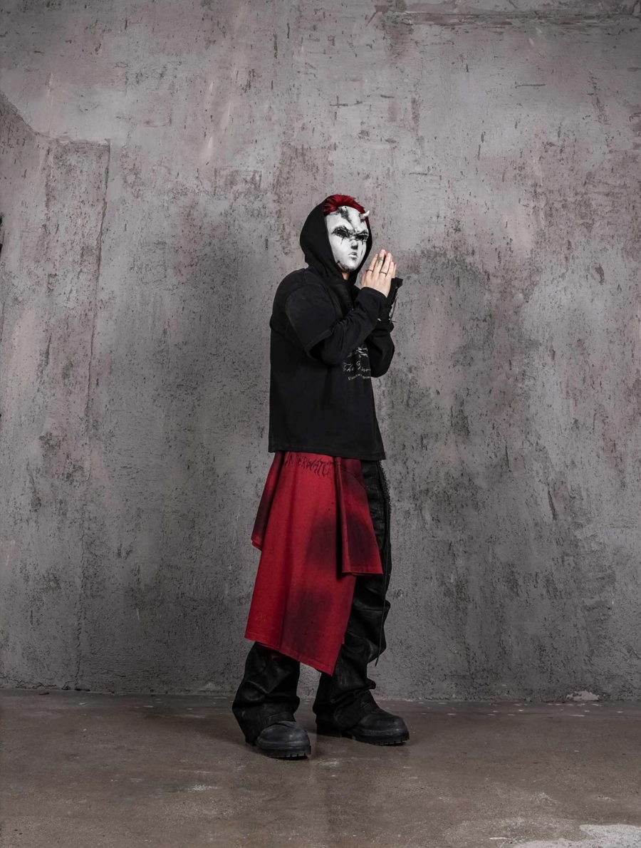 UNDERWATER Destruction Fake Layered Prisoner Print Hoodie