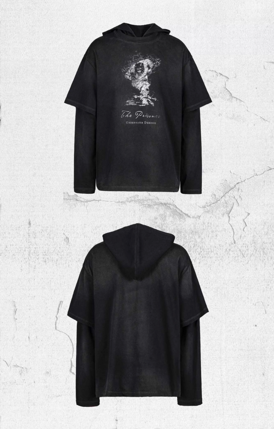 UNDERWATER Destruction Fake Layered Prisoner Print Hoodie