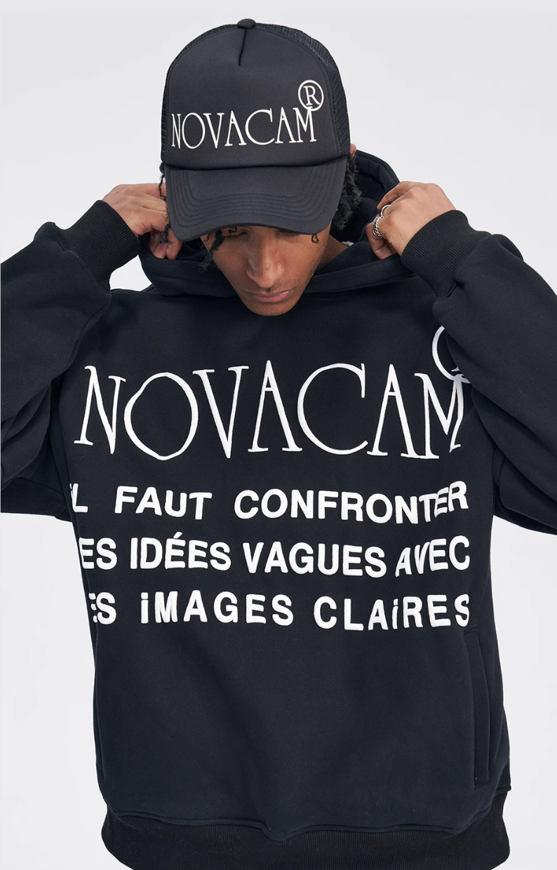 NOVACAM Slogan Puff Print Logo Hoodie