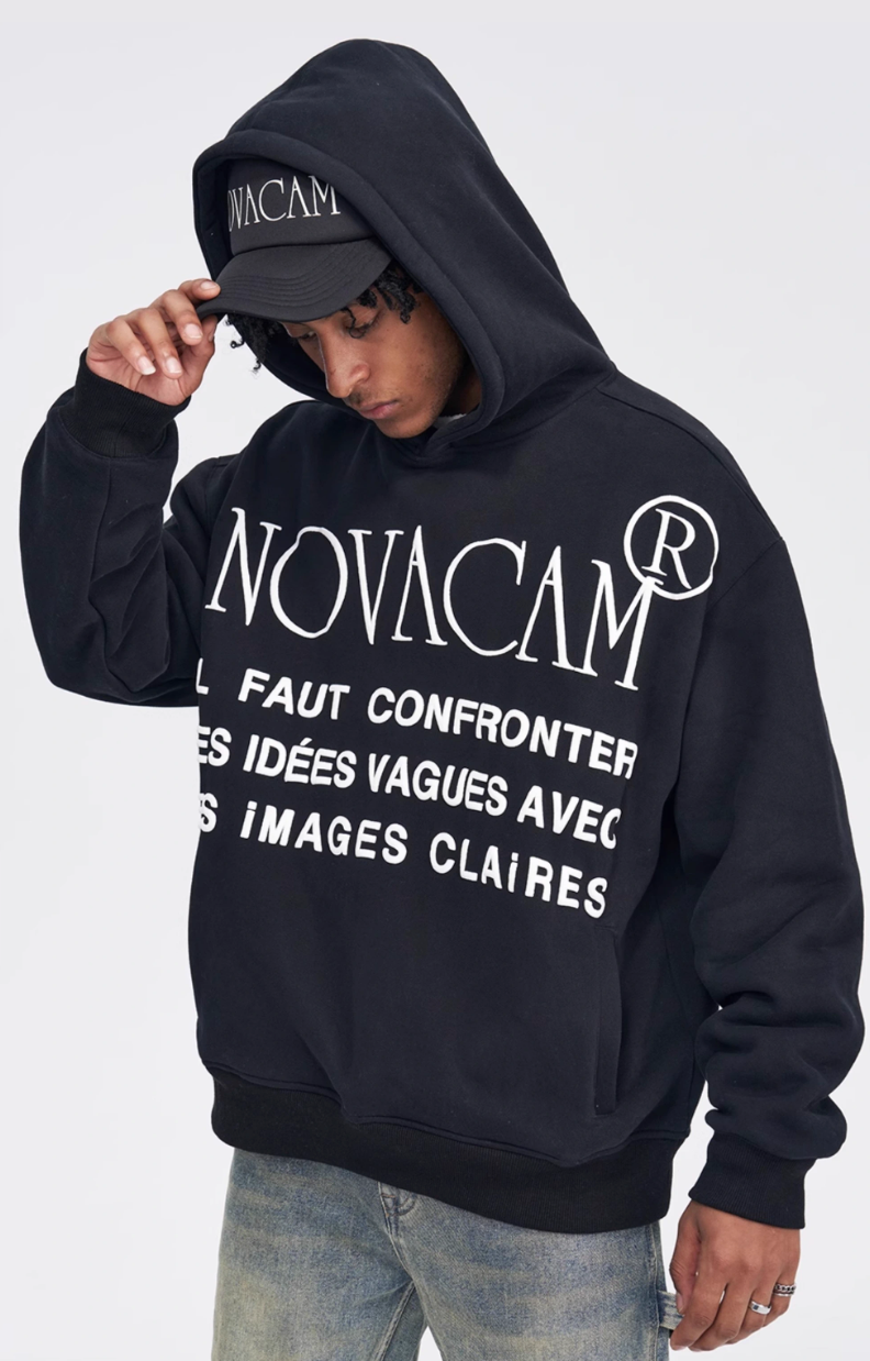 NOVACAM Slogan Puff Print Logo Hoodie