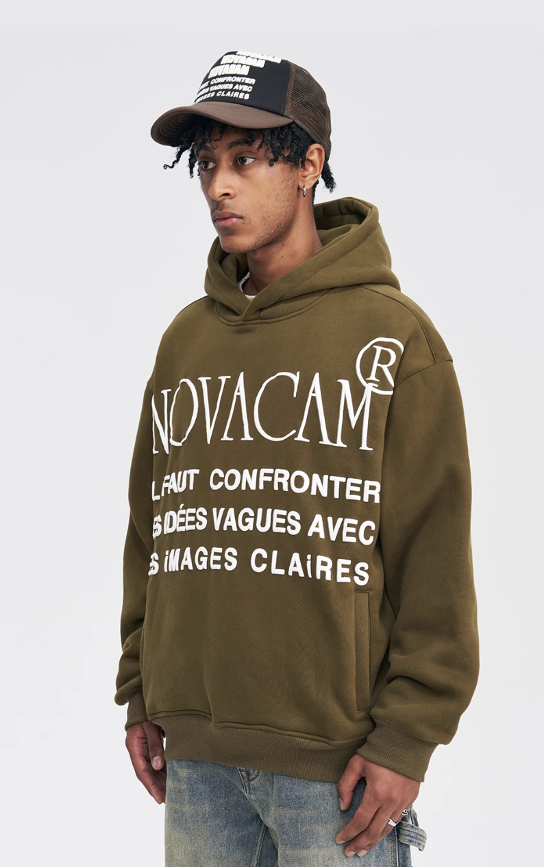 NOVACAM Slogan Puff Print Logo Hoodie