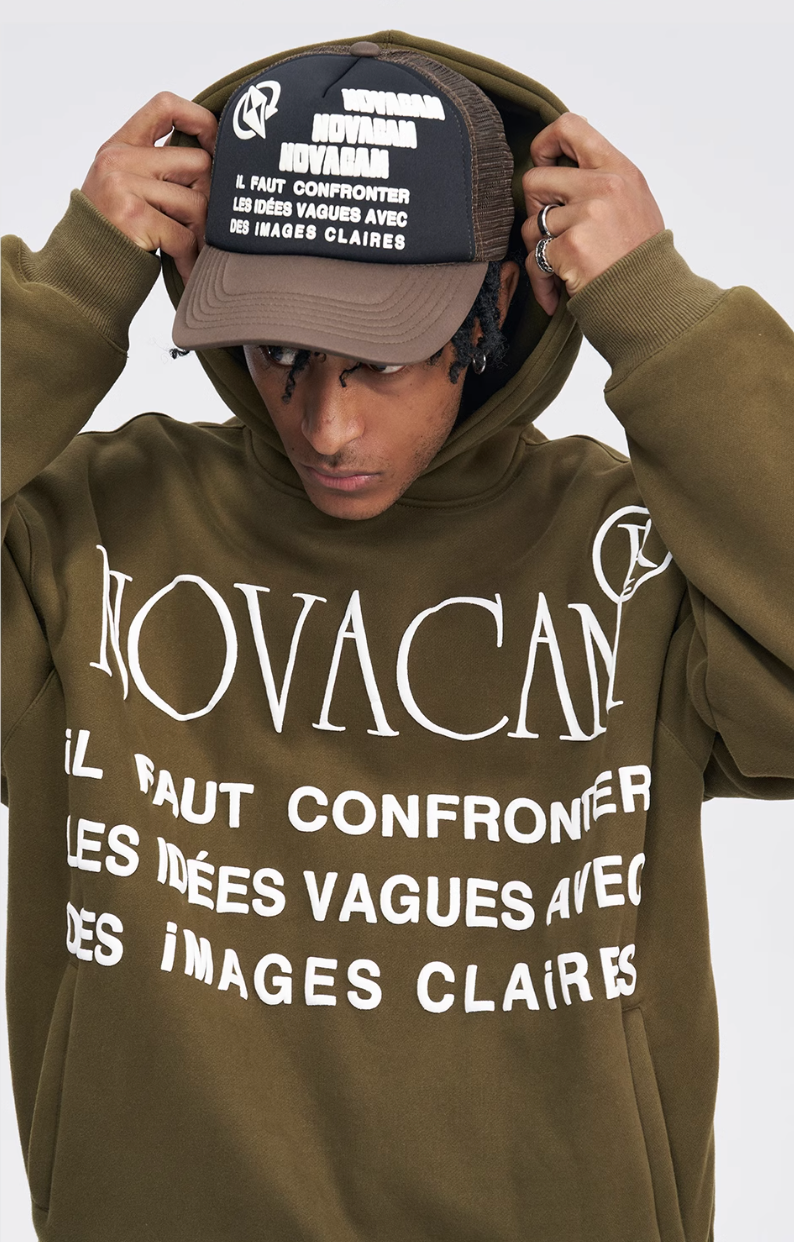 NOVACAM Slogan Puff Print Logo Hoodie