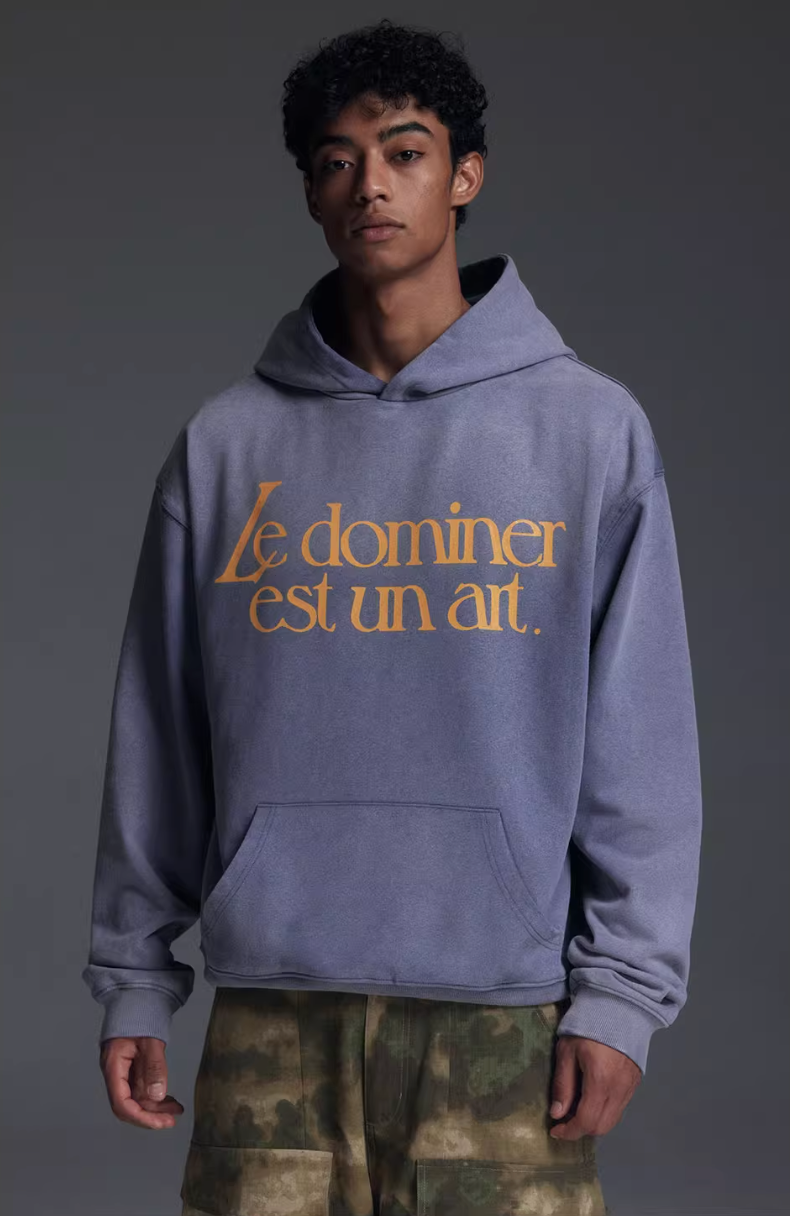 NOVACAM Washed Distressed Vintage Letters Logo Hoodie