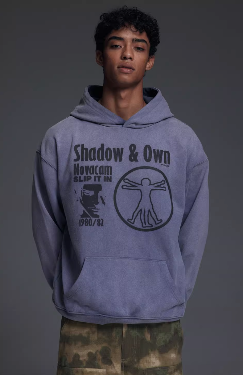 NOVACAM Washed Distressed Black Circle Hoodie