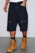 NOVACAM Washed Denim Zip Pocket Work Baggy Shorts