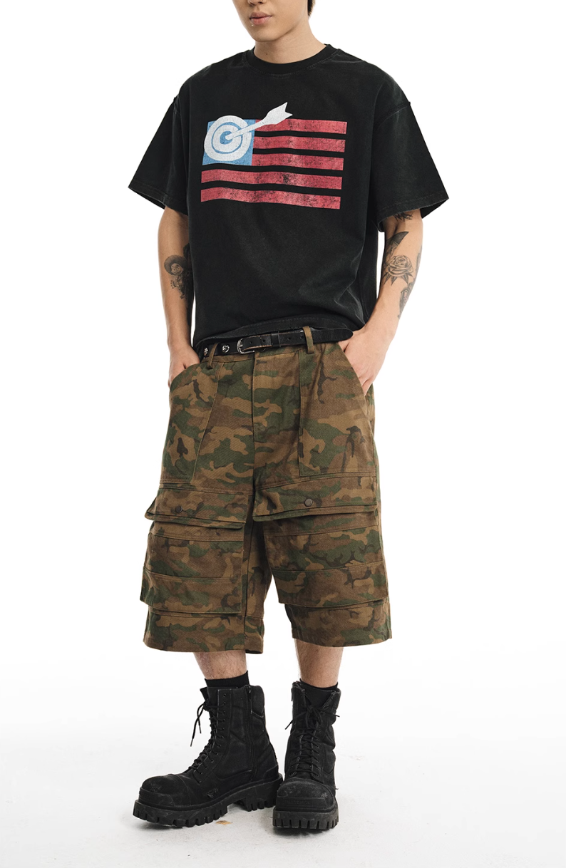 NOVACAM Camouflage & Black Baggy Work Cargo Shorts