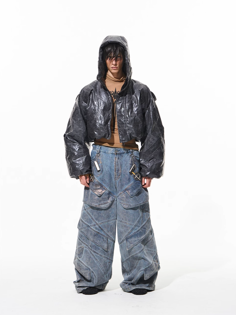 BLIND NO PLAN Wrinkled Hooded Short Bomber Jacket