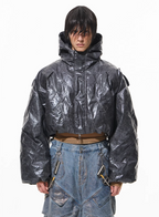 BLIND NO PLAN Wrinkled Hooded Short Bomber Jacket