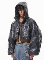 BLIND NO PLAN Wrinkled Hooded Short Bomber Jacket