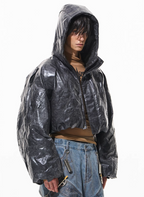 BLIND NO PLAN Wrinkled Hooded Short Bomber Jacket