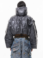 BLIND NO PLAN Wrinkled Hooded Short Bomber Jacket