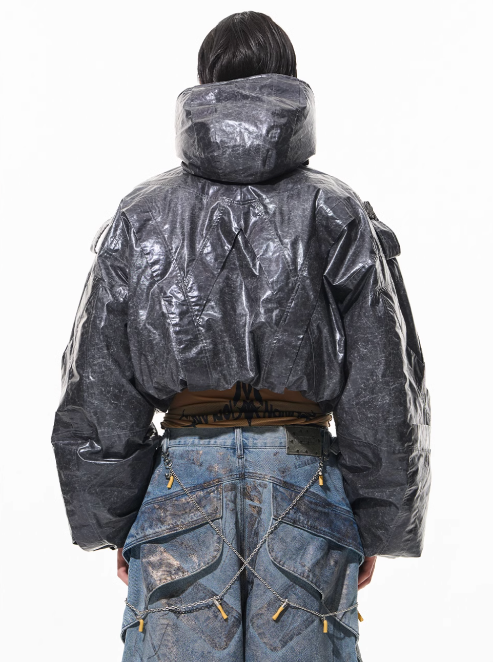 BLIND NO PLAN Wrinkled Hooded Short Bomber Jacket