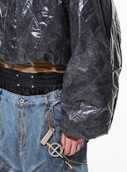 BLIND NO PLAN Wrinkled Hooded Short Bomber Jacket
