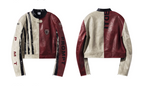 BLIND NO PLAN Distressed Leather Contrast Racing Jacket