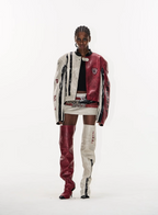BLIND NO PLAN Distressed Leather Contrast Racing Jacket