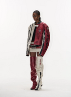 BLIND NO PLAN Distressed Leather Contrast Racing Jacket