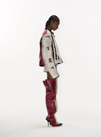 BLIND NO PLAN Distressed Leather Contrast Racing Jacket