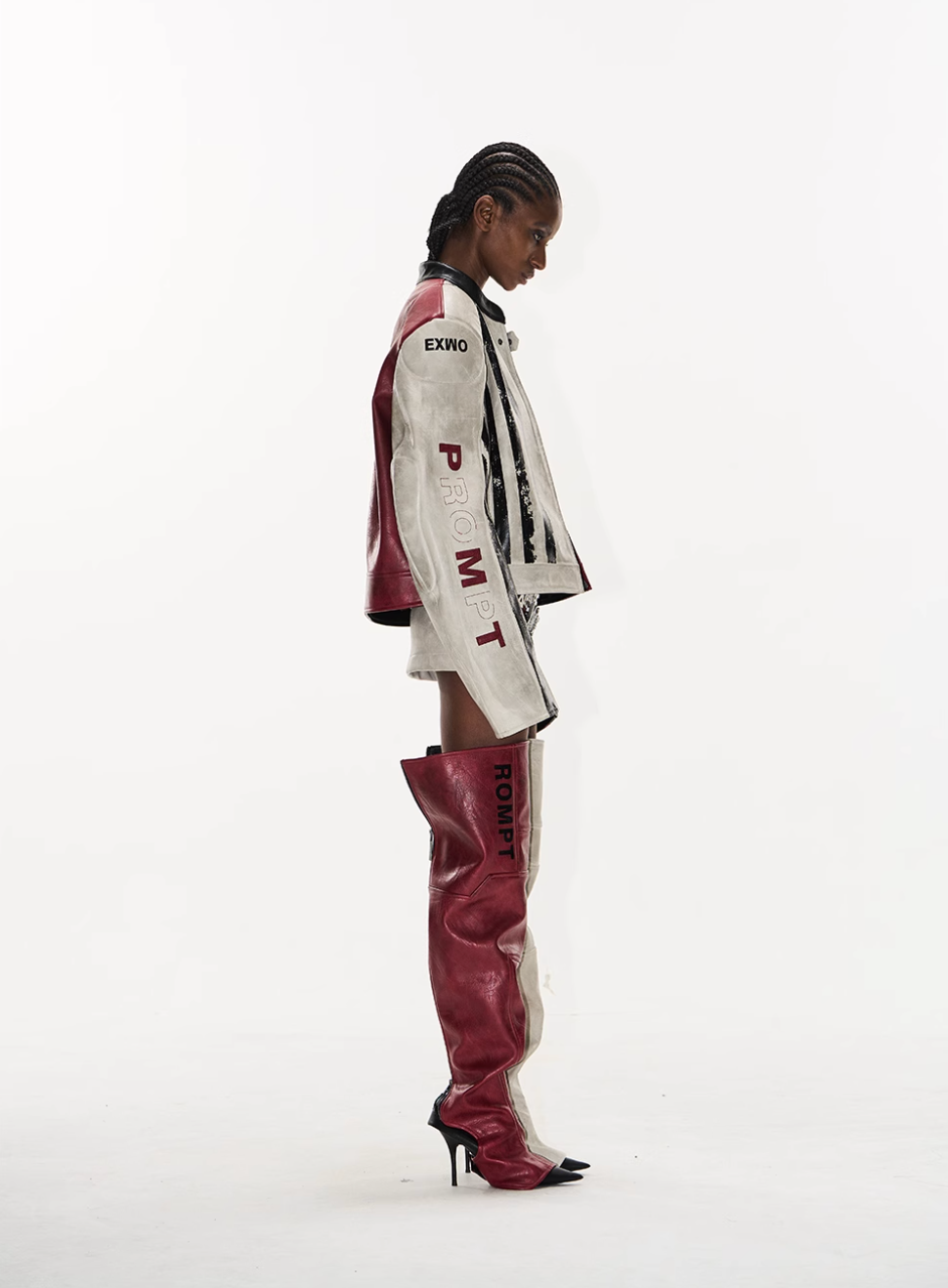 BLIND NO PLAN Distressed Leather Contrast Racing Jacket