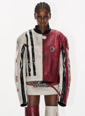BLIND NO PLAN Distressed Leather Contrast Racing Jacket