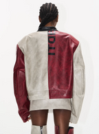 BLIND NO PLAN Distressed Leather Contrast Racing Jacket