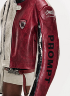 BLIND NO PLAN Distressed Leather Contrast Racing Jacket