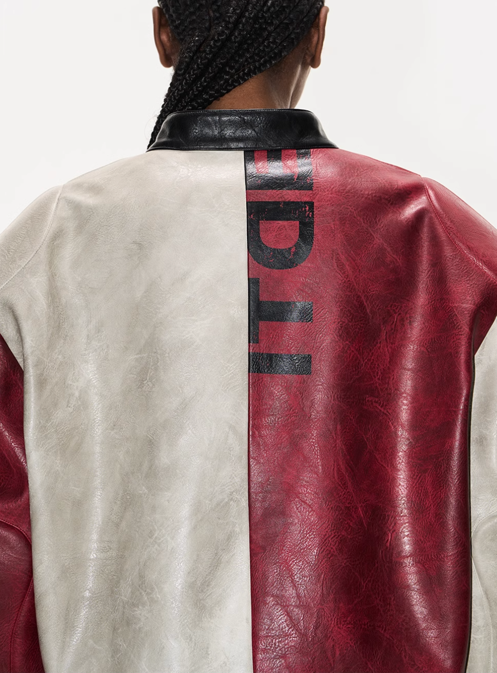 BLIND NO PLAN Distressed Leather Contrast Racing Jacket