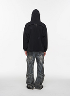 BLIND NO PLAN Washed Print Metal Detail Zip-Up Hoodie