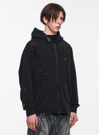 BLIND NO PLAN Washed Print Metal Detail Zip-Up Hoodie