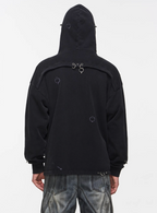 BLIND NO PLAN Washed Print Metal Detail Zip-Up Hoodie