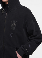 BLIND NO PLAN Washed Print Metal Detail Zip-Up Hoodie