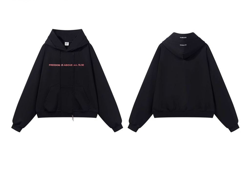 BLIND NO PLAN Double-Layer Patchwork Zipper Printed Hoodie