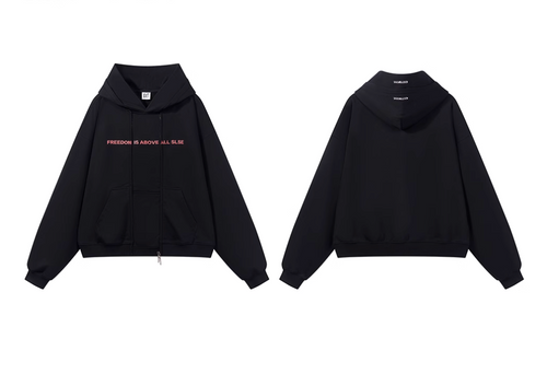 BLIND NO PLAN Double-Layer Patchwork Zipper Printed Hoodie