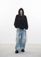 BLIND NO PLAN Double-Layer Patchwork Zipper Printed Hoodie