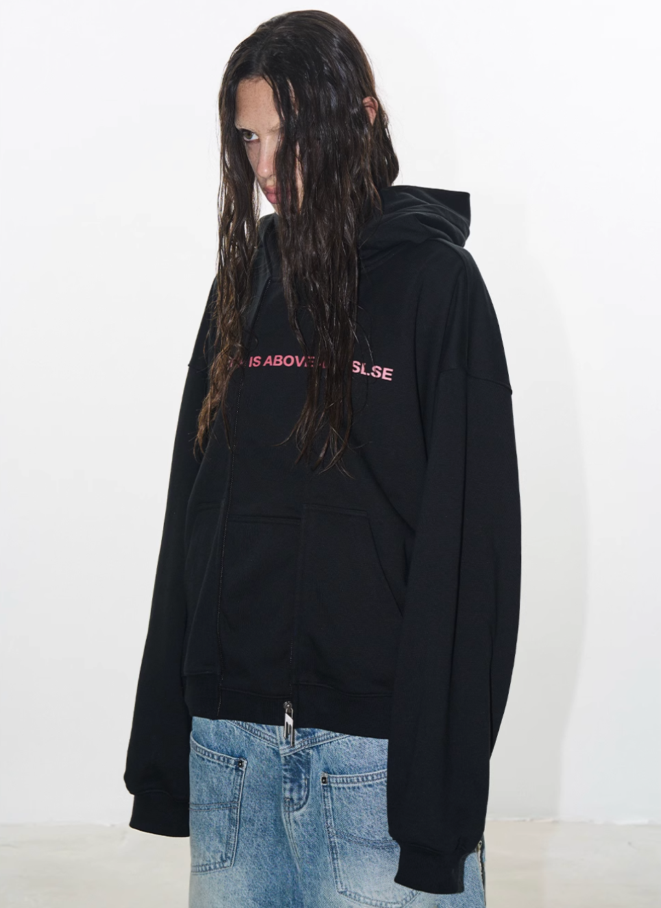 BLIND NO PLAN Double-Layer Patchwork Zipper Printed Hoodie