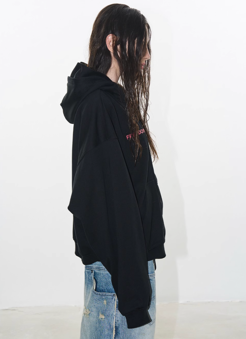 BLIND NO PLAN Double-Layer Patchwork Zipper Printed Hoodie