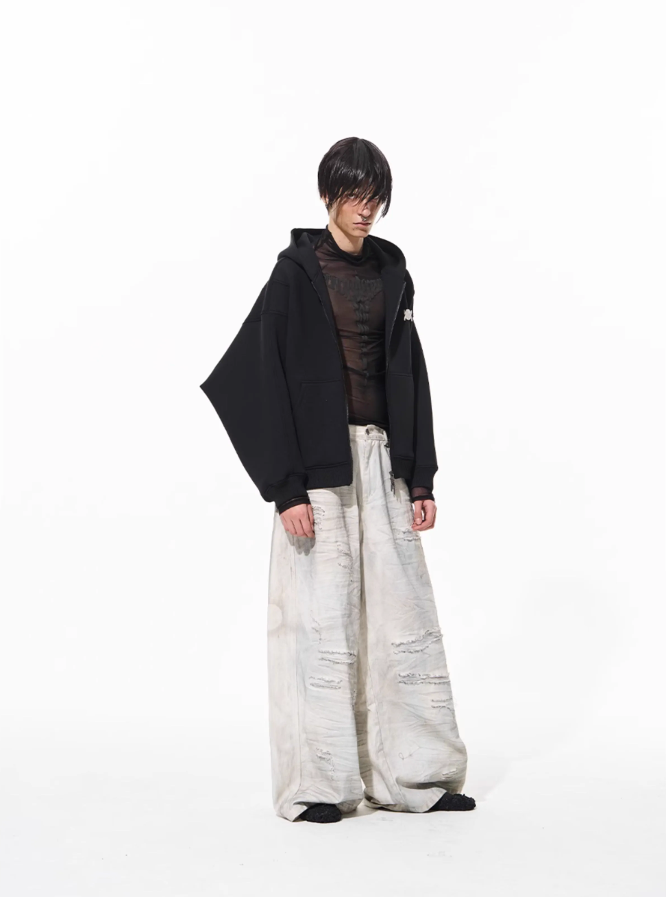 BLIND NO PLAN 3D Reconstructed Inverted Sleeves Zip-Up Hoodie
