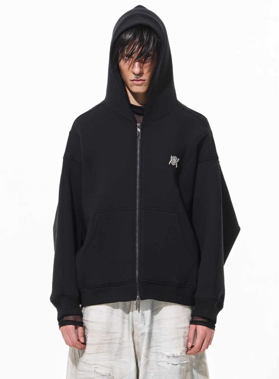 BLIND NO PLAN 3D Reconstructed Inverted Sleeves Zip-Up Hoodie