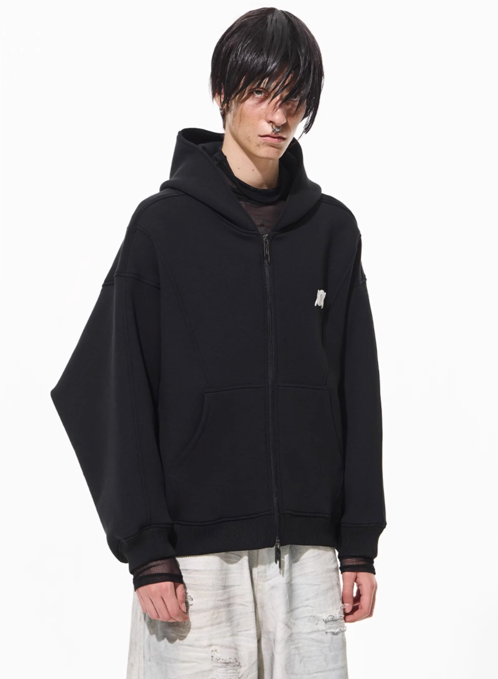 BLIND NO PLAN 3D Reconstructed Inverted Sleeves Zip-Up Hoodie